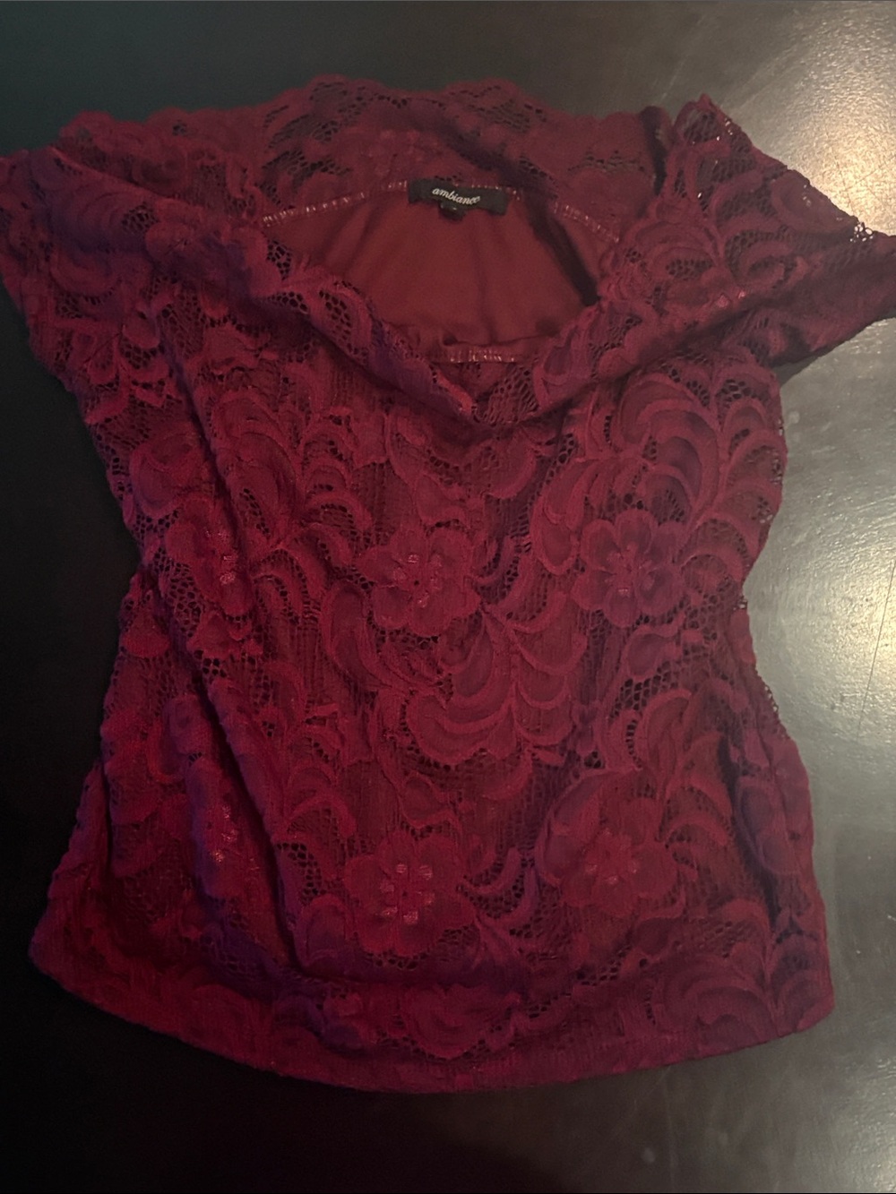 Allison Joy Burgundy Floral Lace Cap Sleeve Top